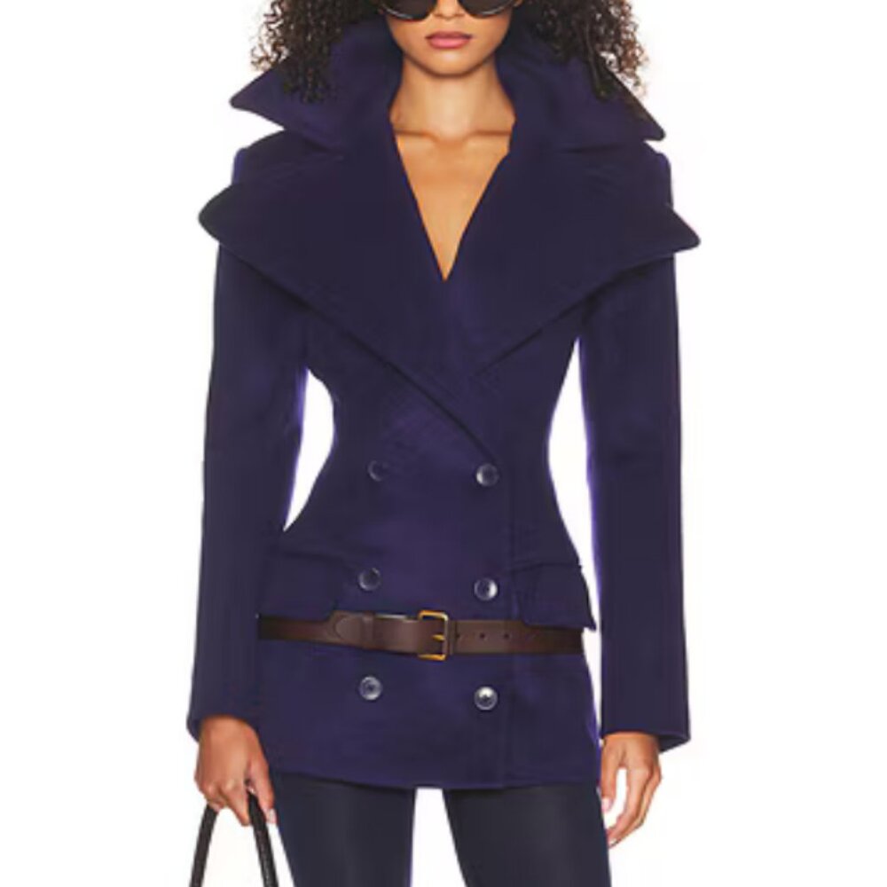 Helsa⎼The Dramatic Collar Peacoat Navy Blue, XS